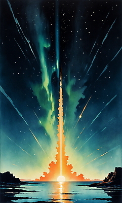 JPG 바다 백그라운드 겨울 일러스트 자연 밤하늘 하늘 풍경 사람없음 빛 태양 일출 일몰 분위기 오로라 겨울풍경 국내일러스트 AI일러스트 AI콘텐츠 자연요소 계절 컨셉 자연현상 노을 야간 생태계 파일형식