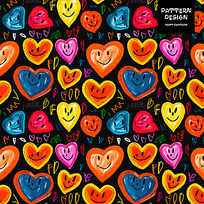 PSD 백그라운드 패턴 일러스트 미소 사람없음 컬러풀 하트 낙서 손그림 국내일러스트 모양 컬러 무늬 표정 파일형식