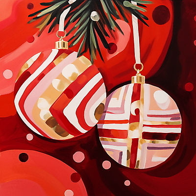 JPG 리본 크리스마스장식 크리스마스 겨울 일러스트 사람없음 장식 빨간색 화려 오너먼트 국내일러스트 AI일러스트 AI콘텐츠 계절 기념일 컬러 컨셉 파일형식