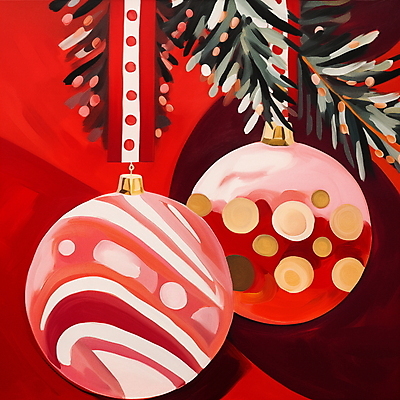 JPG 리본 크리스마스장식 크리스마스 겨울 일러스트 사람없음 장식 빨간색 화려 오너먼트 국내일러스트 AI일러스트 AI콘텐츠 계절 기념일 컬러 컨셉 파일형식