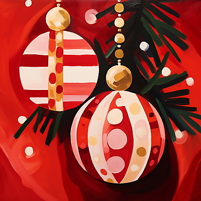 JPG 크리스마스장식 크리스마스 겨울 일러스트 사람없음 장식 빨간색 화려 오너먼트 국내일러스트 AI일러스트 AI콘텐츠 계절 기념일 컬러 컨셉 파일형식