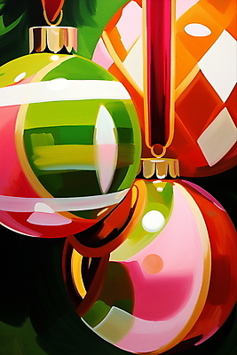 JPG 리본 크리스마스장식 크리스마스 겨울 일러스트 사람없음 장식 컬러풀 화려 오너먼트 국내일러스트 AI일러스트 AI콘텐츠 계절 기념일 컬러 컨셉 파일형식