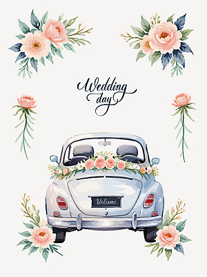 꽃 결혼 일러스트 사람없음 화려 결혼소품 웨딩카 국내일러스트 AI파일 식물 컨셉 자동차 이벤트 오브젝트 파일형식 벡터