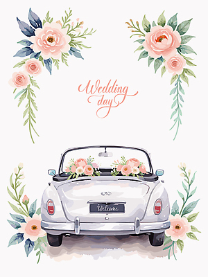 꽃 결혼 일러스트 사람없음 화려 결혼소품 웨딩카 국내일러스트 AI파일 식물 컨셉 자동차 이벤트 오브젝트 파일형식 벡터