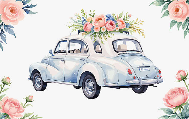 꽃 결혼 일러스트 사람없음 화려 결혼소품 웨딩카 국내일러스트 AI파일 식물 컨셉 자동차 이벤트 오브젝트 파일형식 벡터