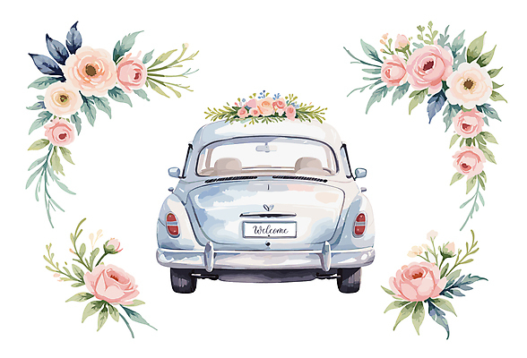 꽃 결혼 일러스트 사람없음 화려 결혼소품 웨딩카 국내일러스트 AI파일 식물 컨셉 자동차 이벤트 오브젝트 파일형식 벡터