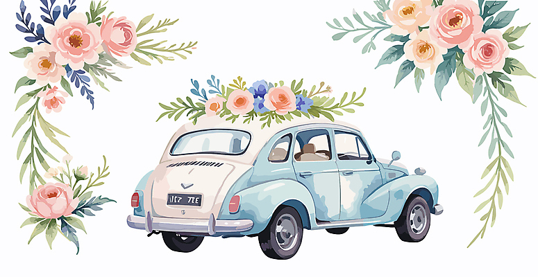 꽃 결혼 일러스트 사람없음 화려 결혼소품 웨딩카 국내일러스트 AI파일 식물 컨셉 자동차 이벤트 오브젝트 파일형식 벡터