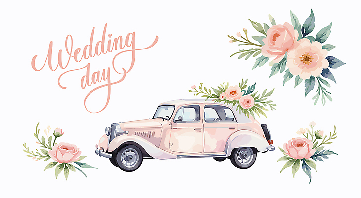 꽃 결혼 일러스트 사람없음 화려 결혼소품 웨딩카 국내일러스트 AI파일 식물 컨셉 자동차 이벤트 오브젝트 파일형식 벡터