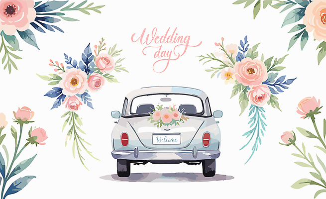 꽃 결혼 일러스트 사람없음 화려 결혼소품 웨딩카 국내일러스트 AI파일 식물 컨셉 자동차 이벤트 오브젝트 파일형식 벡터