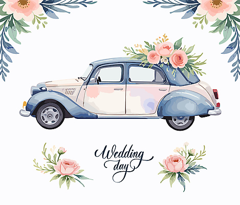 꽃 결혼 일러스트 사람없음 화려 결혼소품 웨딩카 국내일러스트 AI파일 식물 컨셉 자동차 이벤트 오브젝트 파일형식 벡터