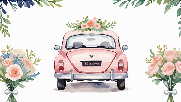 꽃 결혼 일러스트 사람없음 화려 결혼소품 웨딩카 국내일러스트 AI파일 식물 컨셉 자동차 이벤트 오브젝트 파일형식 벡터
