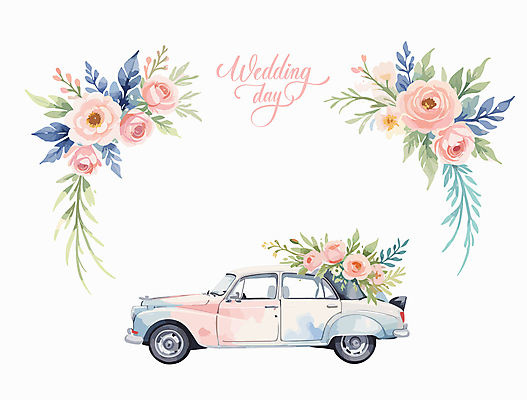꽃 결혼 일러스트 사람없음 화려 결혼소품 웨딩카 국내일러스트 AI파일 식물 컨셉 자동차 이벤트 오브젝트 파일형식 벡터