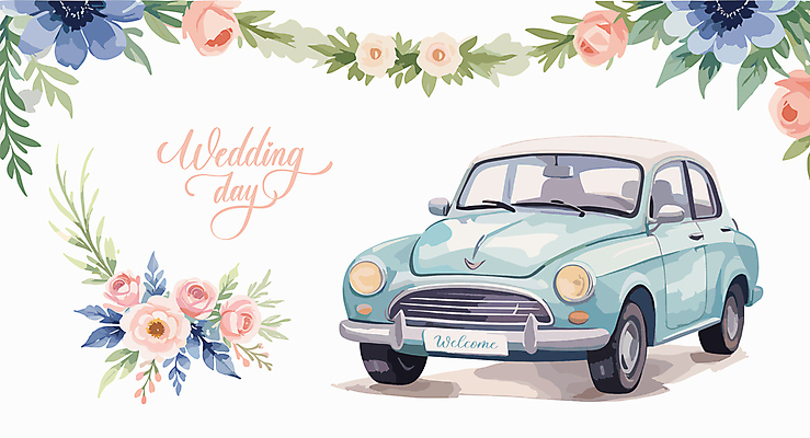 꽃 결혼 일러스트 사람없음 화려 결혼소품 웨딩카 국내일러스트 AI파일 식물 컨셉 자동차 이벤트 오브젝트 파일형식 벡터