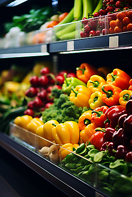 JPG 편집이미지 채소 방울토마토 피망 파프리카 사람없음 상점 신선 브로콜리 진열장 마트 야채코너 편집실사 AI포토 AI콘텐츠 토마토 코너 CG 파일형식