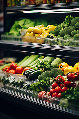 JPG 편집이미지 채소 방울토마토 피망 사람없음 상점 신선 브로콜리 진열장 마트 야채코너 편집실사 AI포토 AI콘텐츠 토마토 코너 CG 파일형식