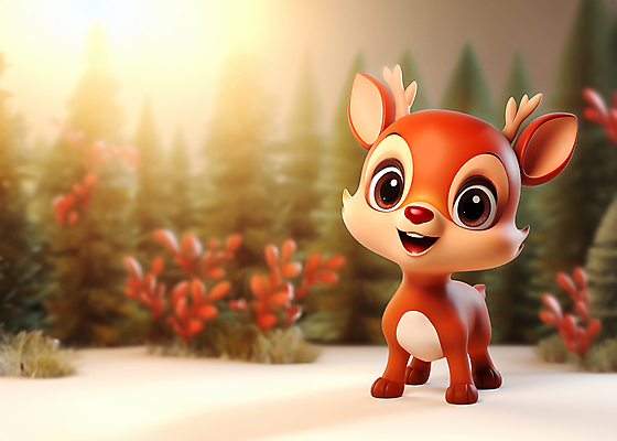 JPG 편집이미지 캐릭터 크리스마스 겨울 사람없음 귀여움 루돌프 숲 디지털합성 사슴캐릭터 편집소스 이미지편집 편집실사 AI컴퓨터그래픽 AI콘텐츠 계절 기념일 동물캐릭터 컨셉 사슴 CG 파일형식