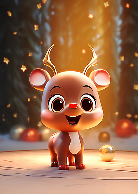 JPG 편집이미지 캐릭터 크리스마스 겨울 사람없음 귀여움 루돌프 숲 디지털합성 사슴캐릭터 편집소스 이미지편집 편집실사 AI컴퓨터그래픽 AI콘텐츠 계절 기념일 동물캐릭터 컨셉 사슴 CG 파일형식