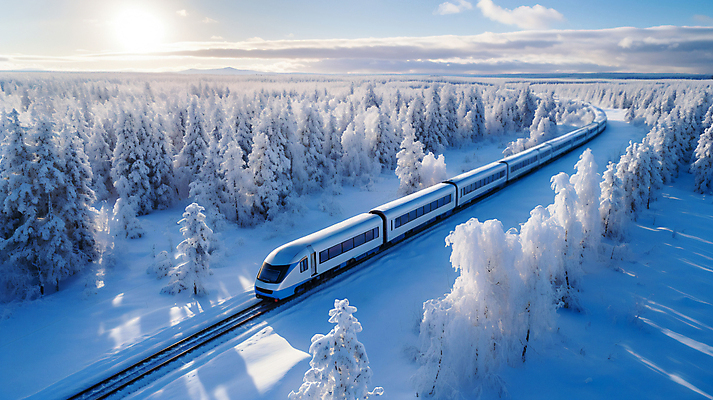 JPG 나무 편집이미지 여행 겨울 자연 사람없음 기차 눈 디지털합성 편집실사 AI포토 AI콘텐츠 자연요소 식물 계절 육상교통 날씨 대중교통 CG 생태계 파일형식