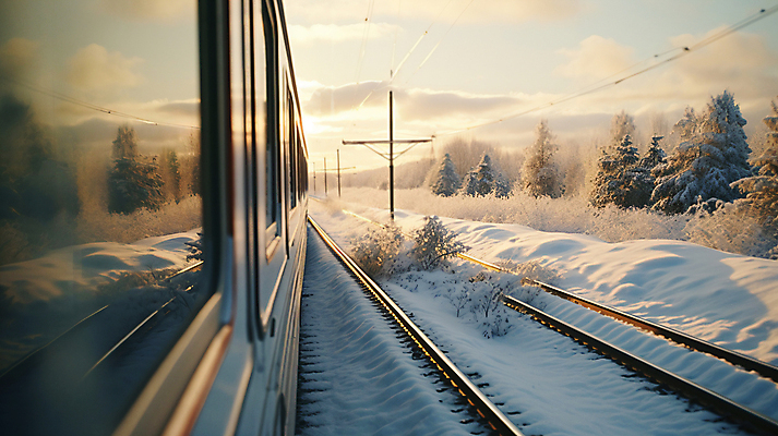 JPG 나무 편집이미지 여행 겨울 자연 사람없음 기차 눈 디지털합성 편집실사 AI포토 AI콘텐츠 자연요소 식물 계절 육상교통 날씨 대중교통 CG 생태계 파일형식