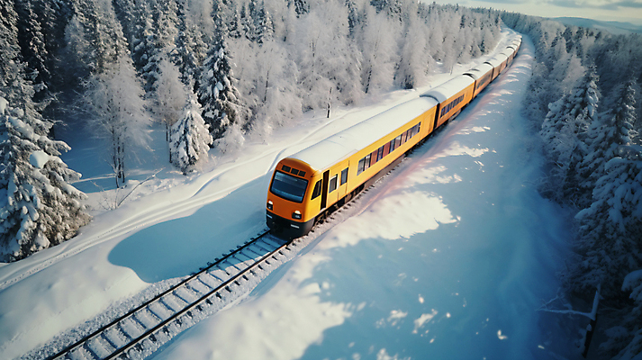 JPG 나무 편집이미지 여행 겨울 자연 사람없음 기차 눈 디지털합성 편집실사 AI포토 AI콘텐츠 자연요소 식물 계절 육상교통 날씨 대중교통 CG 생태계 파일형식