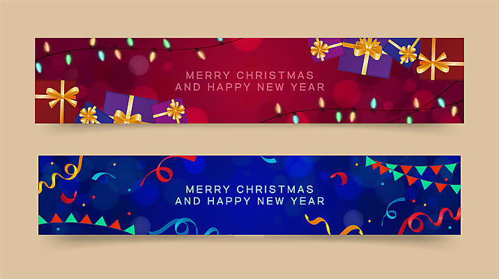 템플릿 배너템플릿 가로배너 리본 백그라운드 크리스마스 패턴 사람없음 빨간색 파란색 선물상자 현수막 보케 꽃가루 빛망울 가랜드 알전구 배너세트 AI파일 배너 기념일 컬러 무늬 전구 선물 가로 빛 세트 상자 가루 파티용품 파일형식 벡터