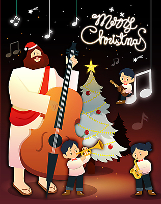 전신 영어 여자 남자 기독교 어린이 악기 크리스마스 겨울 연주 음표 일러스트 서기 앉기 소녀 소년 여러명 성인 타이포그라피 반짝임 크리스마스트리 기타 예수 색소폰 나팔 즐거움 합주 콘트라베이스 국내일러스트 AI파일 문자 기호 계절 기념일 감정 종교 음악 다수 모션 현악기 사람 신_종교 목관악기 파일형식 벡터