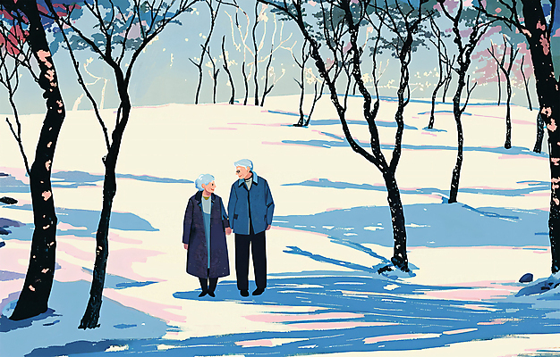 전신 PSD 나무 여자 할아버지 노년 남자 할머니 겨울 데이트 일러스트 사랑 두명 설원 손잡기 노부부 산책 눈 숲 감성 노인만 겨울풍경 국내일러스트 자연요소 식물 부부 계절 감정 컨셉 모션 날씨 휴식 눈_날씨 사람 풍경 성인 성인만 파일형식