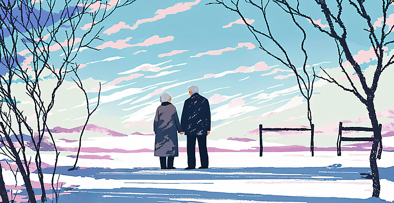 전신 PSD 나무 여자 할아버지 노년 남자 할머니 겨울 데이트 일러스트 하늘 사랑 서기 두명 설원 손잡기 노부부 산책 눈 숲 감성 노인만 겨울풍경 국내일러스트 자연요소 식물 부부 계절 감정 컨셉 모션 날씨 휴식 눈_날씨 사람 풍경 성인 성인만 파일형식