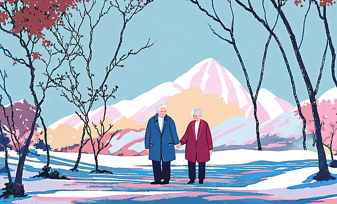 전신 PSD 나무 여자 할아버지 노년 남자 할머니 겨울 데이트 일러스트 산 사랑 두명 마주보기 설원 손잡기 노부부 산책 눈 숲 감성 노인만 겨울풍경 국내일러스트 자연요소 식물 부부 계절 감정 컨셉 모션 날씨 휴식 눈_날씨 사람 풍경 성인 성인만 파일형식