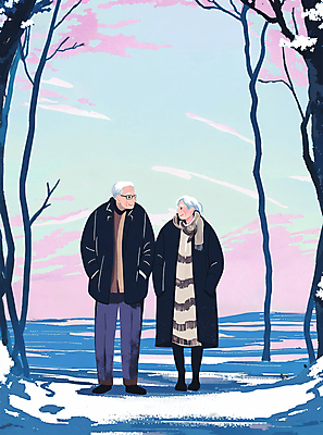 전신 PSD 나무 여자 할아버지 노년 남자 할머니 겨울 데이트 일러스트 사랑 두명 마주보기 설원 손잡기 노부부 산책 눈 숲 주머니손 감성 노인만 겨울풍경 국내일러스트 자연요소 식물 부부 계절 감정 컨셉 모션 날씨 휴식 눈_날씨 사람 풍경 성인 성인만 파일형식
