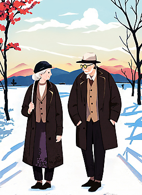 전신 PSD 나무 여자 할아버지 노년 남자 할머니 겨울 데이트 일러스트 산 사랑 두명 마주보기 설원 노부부 눈 숲 주머니손 감성 노인만 겨울풍경 국내일러스트 자연요소 식물 부부 계절 감정 컨셉 모션 날씨 눈_날씨 사람 풍경 성인 성인만 파일형식