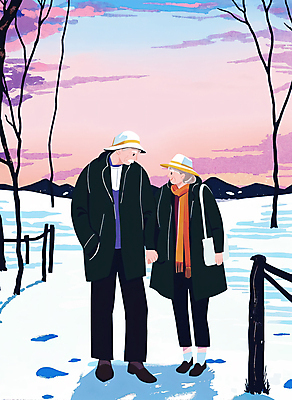 전신 PSD 나무 여자 할아버지 노년 남자 할머니 겨울 데이트 일러스트 산 사랑 두명 울타리 설원 손잡기 노부부 일몰 눈 숲 주머니손 감성 노인만 겨울풍경 국내일러스트 자연요소 식물 부부 계절 감정 컨셉 모션 날씨 눈_날씨 사람 풍경 성인 담장 노을 성인만 파일형식