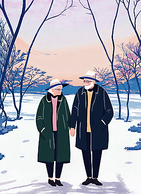 전신 PSD 나무 여자 할아버지 노년 남자 할머니 겨울 데이트 일러스트 사랑 두명 설원 손잡기 노부부 눈 숲 감성 노인만 겨울풍경 국내일러스트 자연요소 식물 부부 계절 감정 컨셉 모션 날씨 눈_날씨 사람 풍경 성인 성인만 파일형식