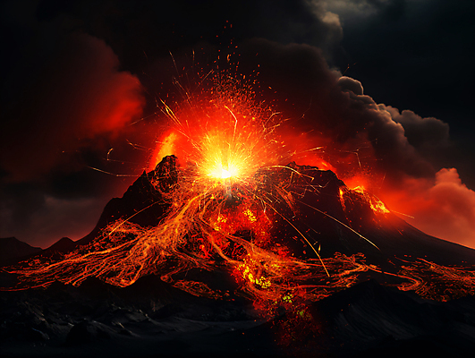 JPG 편집이미지 자연 불꽃 사람없음 연기 위험 화산 화산폭발 마그마 불씨 화산재 기후위기 편집실사 AI포토 AI콘텐츠 컨셉 불 산 폭발 CG 생태계 위기 파일형식