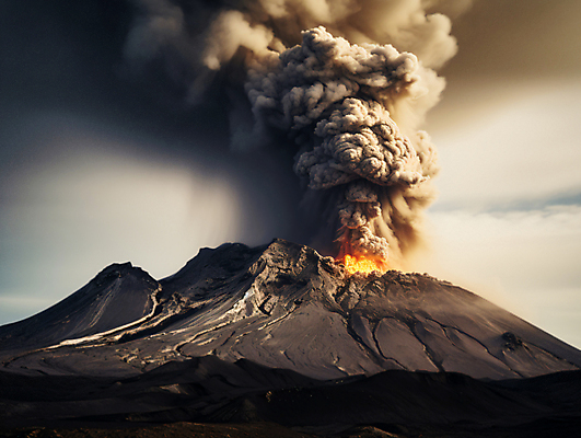 JPG 편집이미지 자연 사람없음 연기 위험 화산 화산폭발 화산재 기후위기 편집실사 AI포토 AI콘텐츠 컨셉 산 폭발 CG 생태계 위기 파일형식