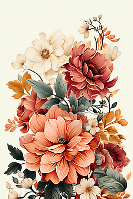 JPG 꽃 여러송이 잎 일러스트 사람없음 빈티지 화려 개화 분위기 꽃봉오리 국내일러스트 AI일러스트 AI콘텐츠 식물 다수 컨셉 파일형식