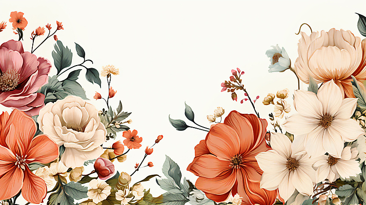 JPG 꽃 여러송이 잎 일러스트 사람없음 빈티지 화려 개화 분위기 꽃봉오리 국내일러스트 AI일러스트 AI콘텐츠 식물 다수 컨셉 파일형식