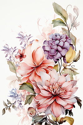 JPG 꽃 여러송이 잎 일러스트 사람없음 빈티지 화려 개화 분위기 꽃봉오리 국내일러스트 AI일러스트 AI콘텐츠 식물 다수 컨셉 파일형식