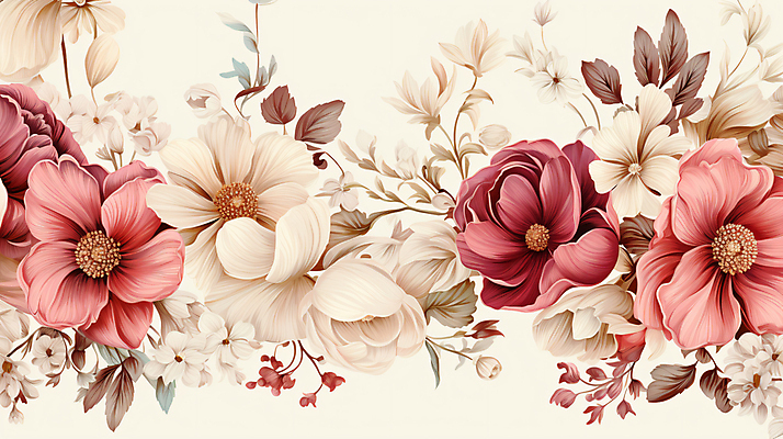 JPG 꽃 여러송이 잎 일러스트 사람없음 빈티지 화려 개화 분위기 꽃봉오리 국내일러스트 AI일러스트 AI콘텐츠 식물 다수 컨셉 파일형식