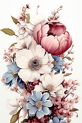 JPG 꽃 여러송이 잎 일러스트 사람없음 빈티지 화려 개화 분위기 꽃봉오리 국내일러스트 AI일러스트 AI콘텐츠 식물 다수 컨셉 파일형식