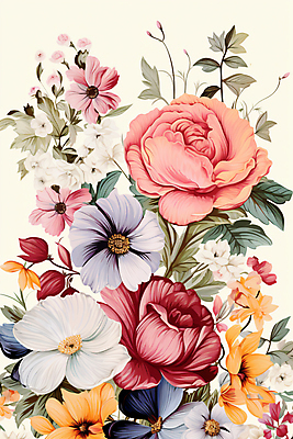 JPG 꽃 여러송이 잎 일러스트 사람없음 빈티지 화려 개화 분위기 국내일러스트 AI일러스트 AI콘텐츠 식물 다수 컨셉 파일형식