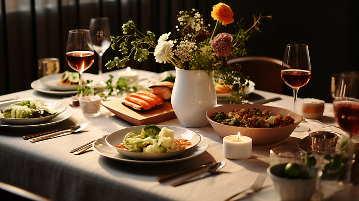 JPG 편집이미지 음식 크리스마스 겨울 초 식탁 수저 실내 사람없음 와인 꽃병 디지털합성 연말 홈파티 편집실사 AI포토 AI콘텐츠 식기 계절 기념일 꽃 탁자 주류 내부 파티 CG 파일형식