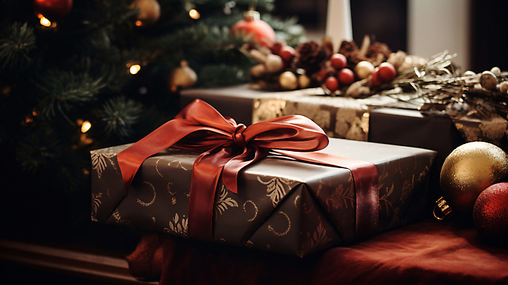 JPG 편집이미지 리본 크리스마스 겨울 실내 크리스마스선물 사람없음 선물상자 디지털합성 연말 홈파티 오너먼트 편집실사 AI포토 AI콘텐츠 계절 기념일 크리스마스장식 선물 내부 상자 파티 CG 파일형식