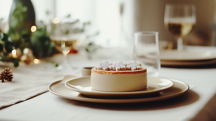 JPG 편집이미지 접시 크리스마스 겨울 식탁 실내 사람없음 케이크 디지털합성 블러효과 연말 홈파티 편집실사 AI포토 AI콘텐츠 식기 계절 기념일 탁자 디저트 내부 파티 CG 블러 파일형식 효과