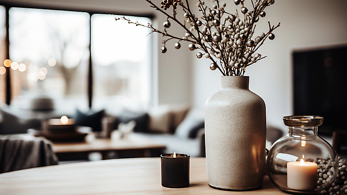 JPG 편집이미지 크리스마스 겨울 초 탁자 실내 사람없음 꽃병 디지털합성 연말 홈파티 편집실사 AI포토 AI콘텐츠 계절 기념일 꽃 가구 내부 파티 CG 파일형식