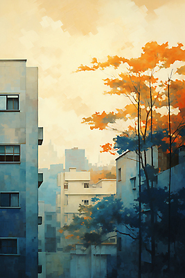 JPG 나무 구름 단풍 일러스트 하늘 단풍나무 풍경 사람없음 건물 일몰 가을 도시 국내일러스트 AI일러스트 AI콘텐츠 자연요소 식물 건축물 계절 잎 노을 파일형식