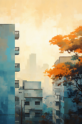 JPG 나무 단풍 일러스트 하늘 단풍나무 풍경 사람없음 건물 일몰 가을 도시 국내일러스트 AI일러스트 AI콘텐츠 식물 건축물 계절 잎 노을 파일형식