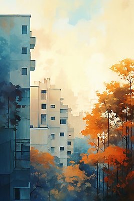 JPG 나무 구름 단풍 일러스트 하늘 단풍나무 풍경 사람없음 건물 일몰 가을 도시 국내일러스트 AI일러스트 AI콘텐츠 자연요소 식물 건축물 계절 잎 노을 파일형식