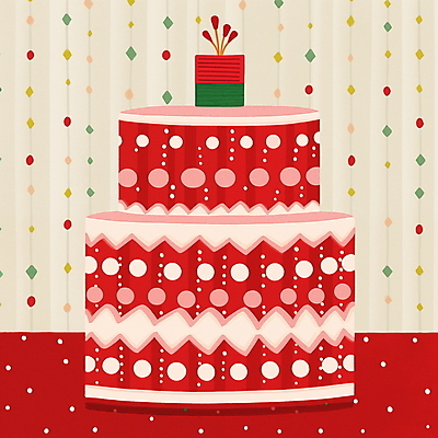 JPG 크리스마스 겨울 일러스트 사람없음 빨간색 케이크 오브젝트 엽서 홀리데이 키치 국내일러스트 AI일러스트 AI콘텐츠 계절 기념일 컬러 컨셉 휴가 디저트 편지 파일형식