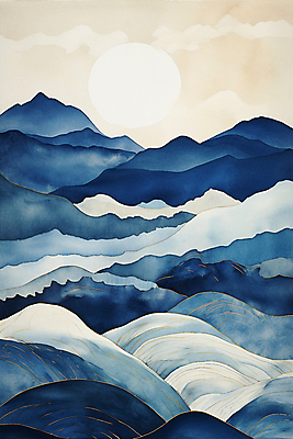 JPG 구름 백그라운드 일러스트 자연 하늘 수채화 풍경 사람없음 태양 산맥 국내일러스트 AI일러스트 AI콘텐츠 자연요소 산 생태계 파일형식